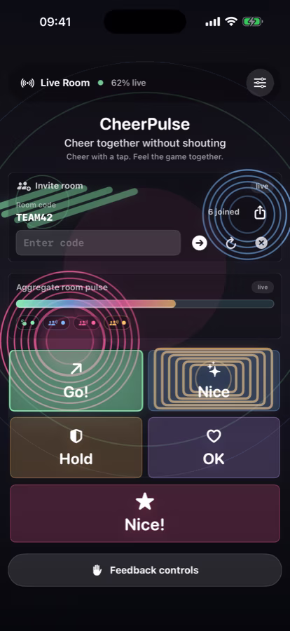 CheerPulse example invite room screen